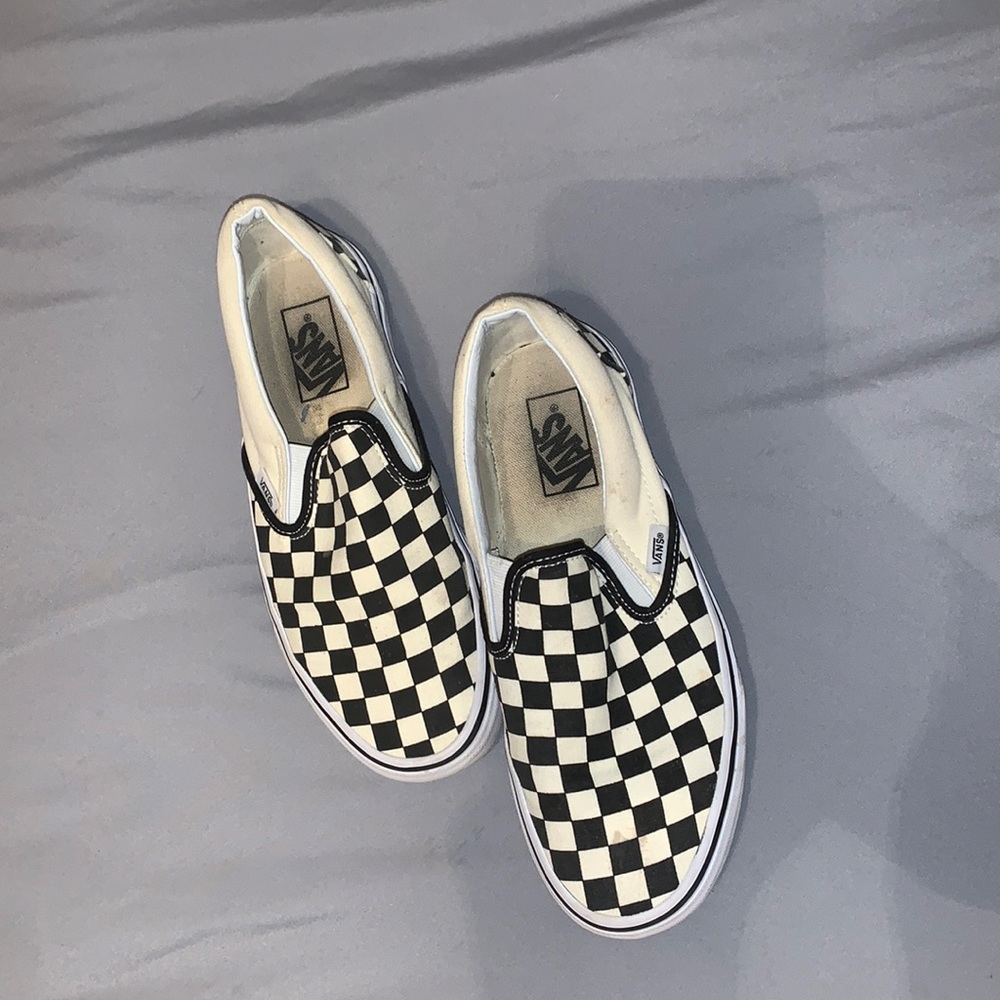 Black and White Checkered Slip on Vans